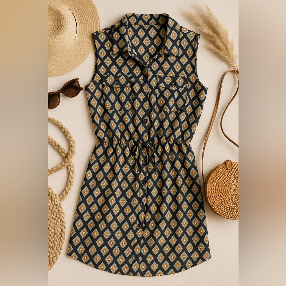 Bebop Geometric Print Sleeveless Button-Front Tunic Size Medium